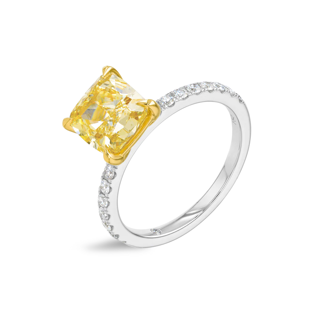 2.5 Carat Lab-Grown Fancy Yellow Cushion Diamond Band White Gold Ring - Image 4