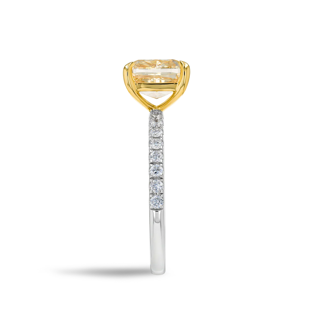 2.5 Carat Natural Fancy Yellow Cushion Diamond Band White Gold Ring - Image 3