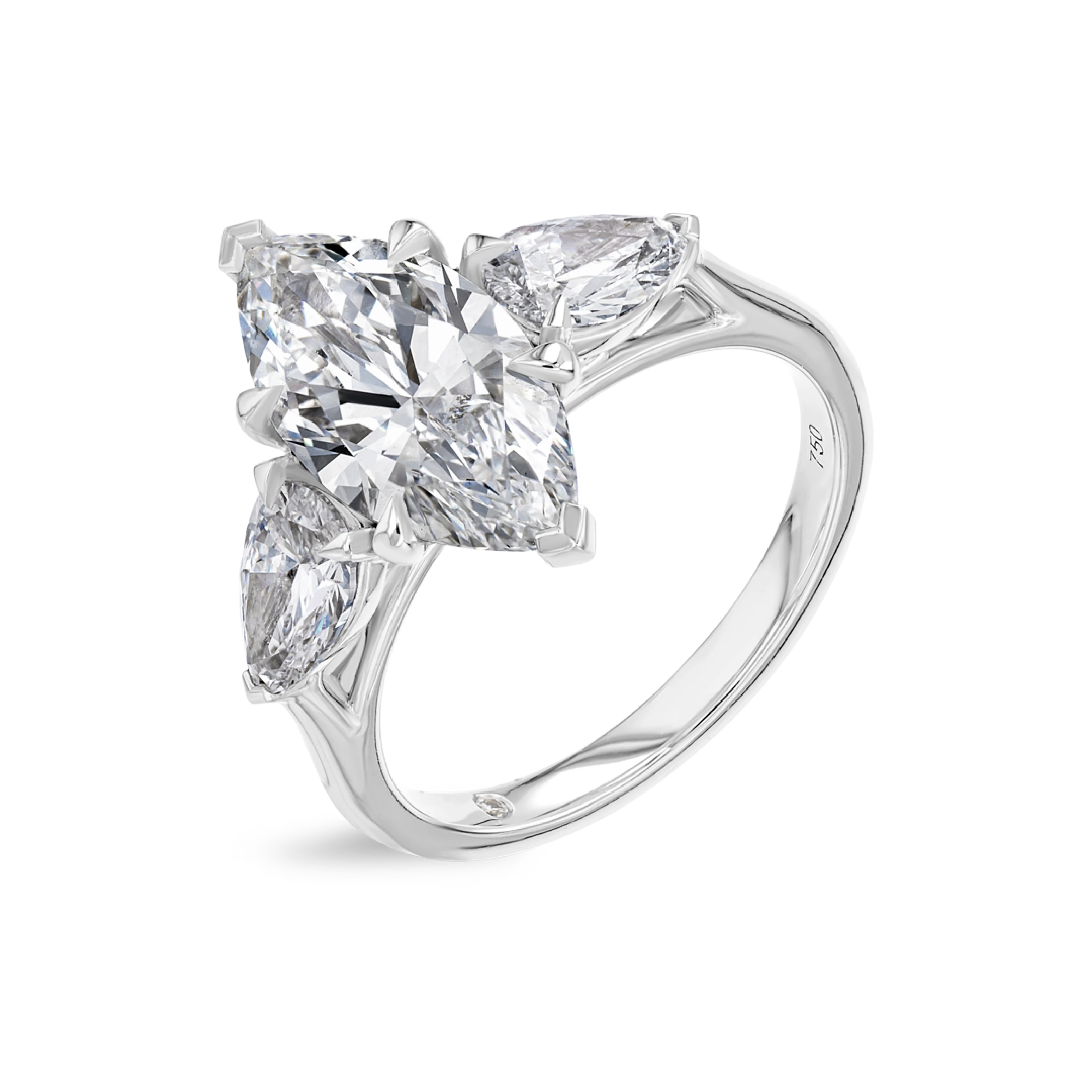 2.5 Carat Natural Marquise Trilogy With Side Marquise White Gold Ring - Image 4