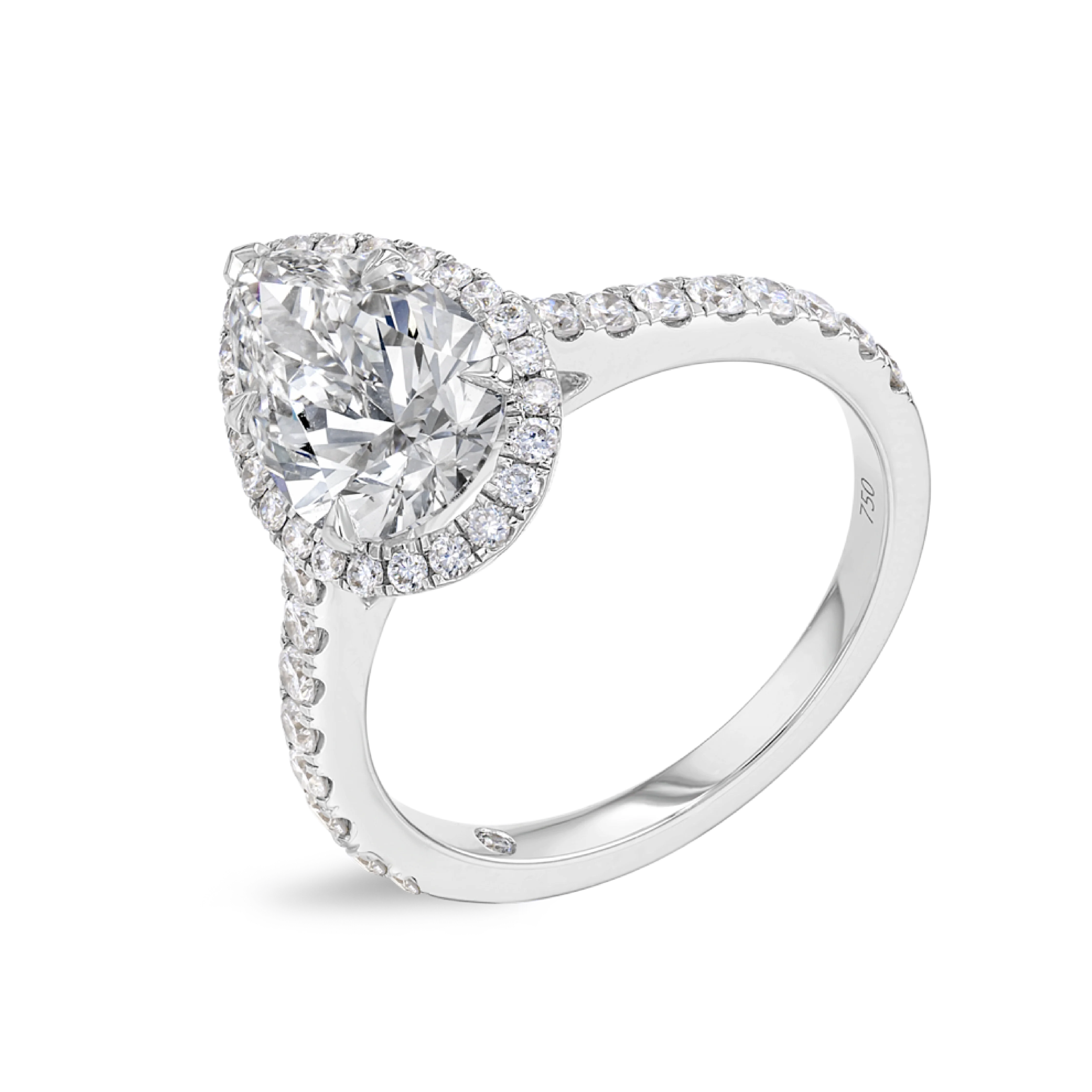 2 Carat Natural Pear Halo White Gold Ring - Image 4