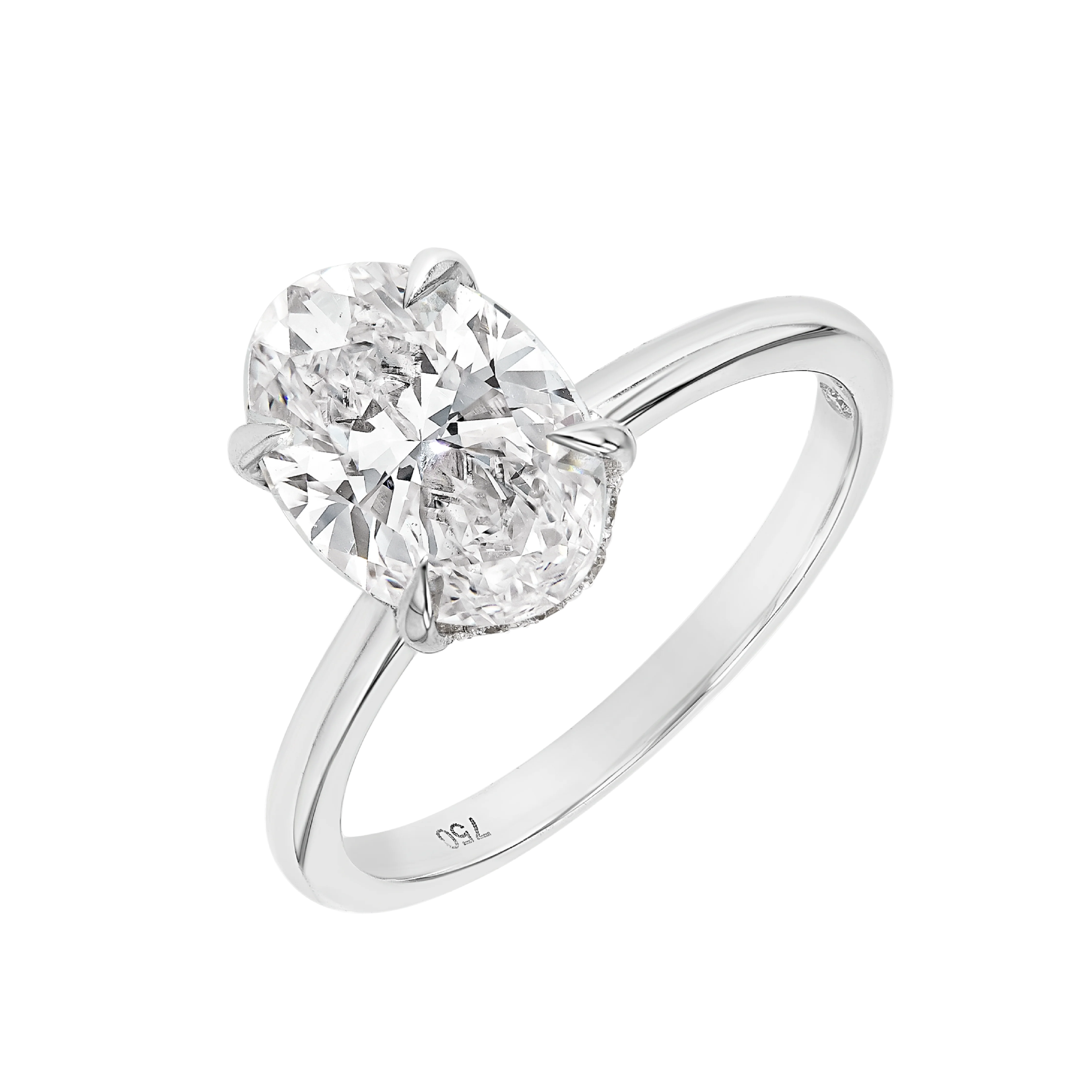 2 Carat Lab-Grown Oval Solitaire With Hidden Halo White Gold Ring - Image 4