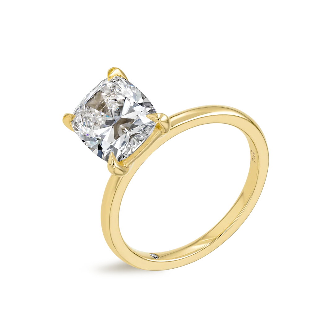 3 Carat Natural Elongated Cushion Solitaire Yellow Gold Ring - Image 4