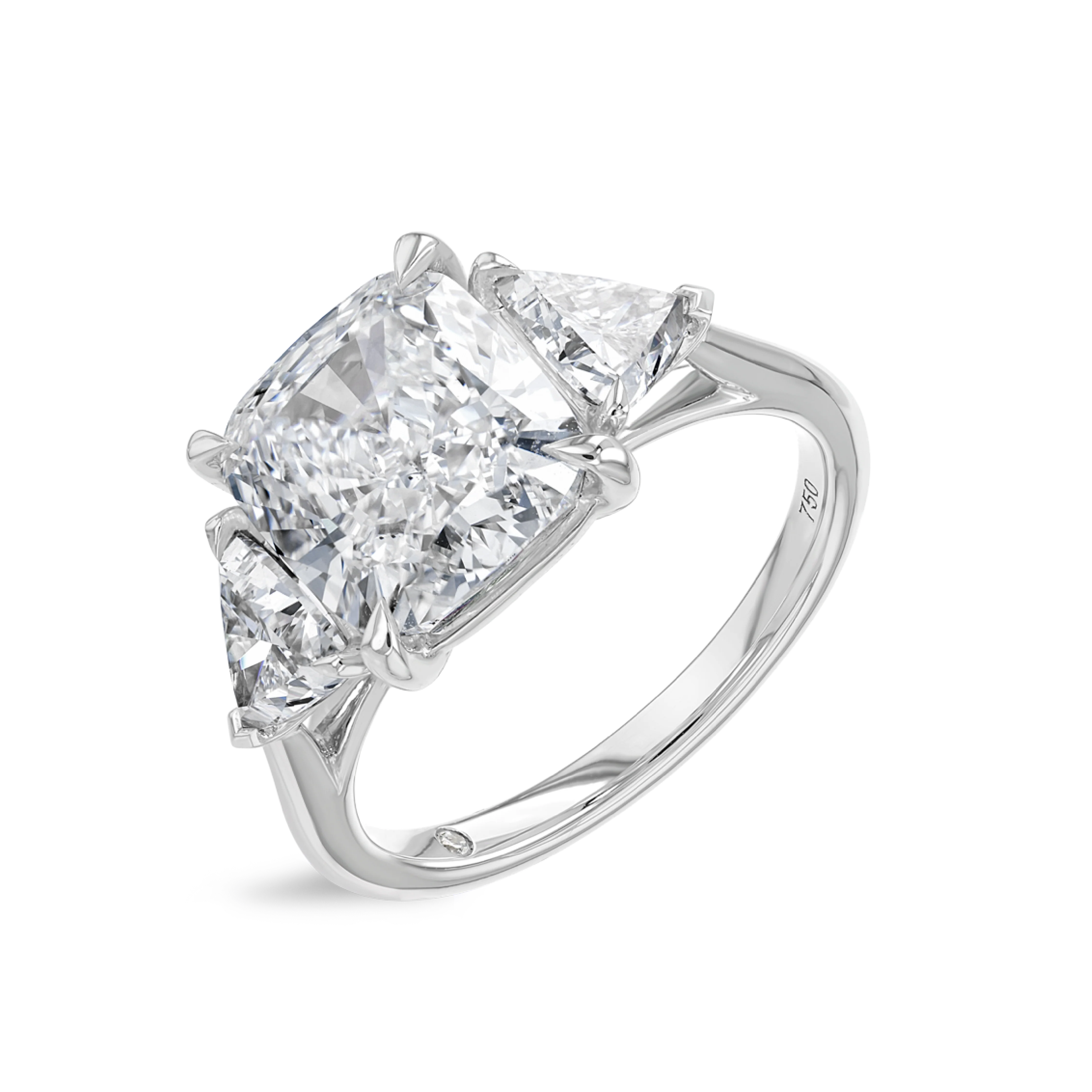 4 Carat Natural Cushion Trilogy With Side Trillions White Gold Ring - Image 4