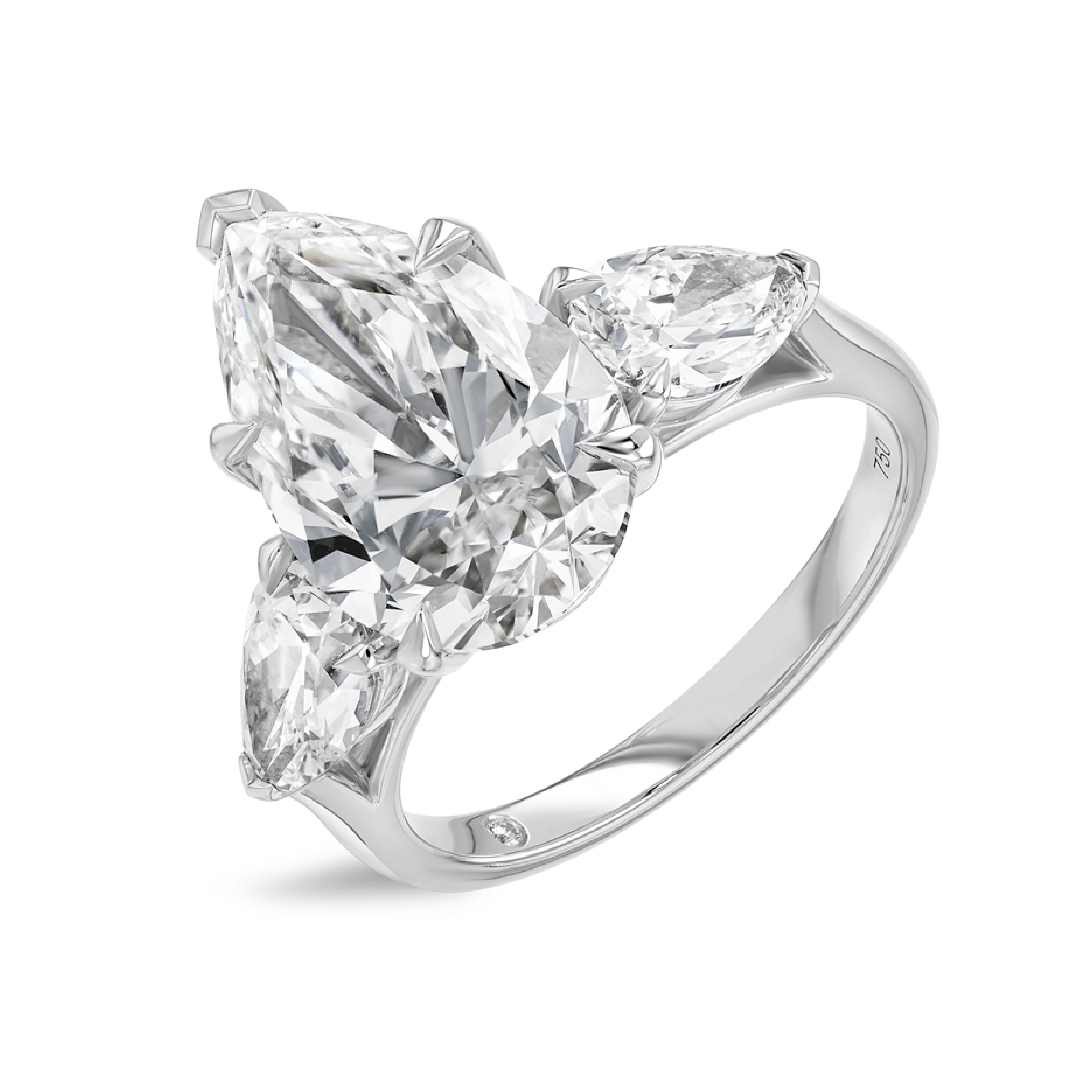 5 Carat Natural Pear Trilogy With Side Pears White Gold Ring - Image 4