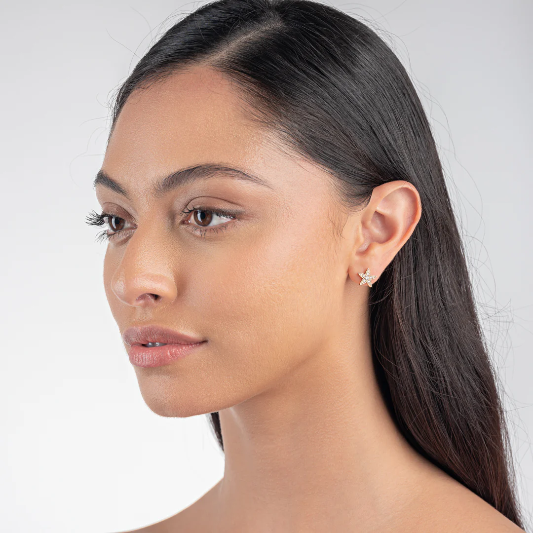 Diamond Star Earrings Yellow Gold - Image 3