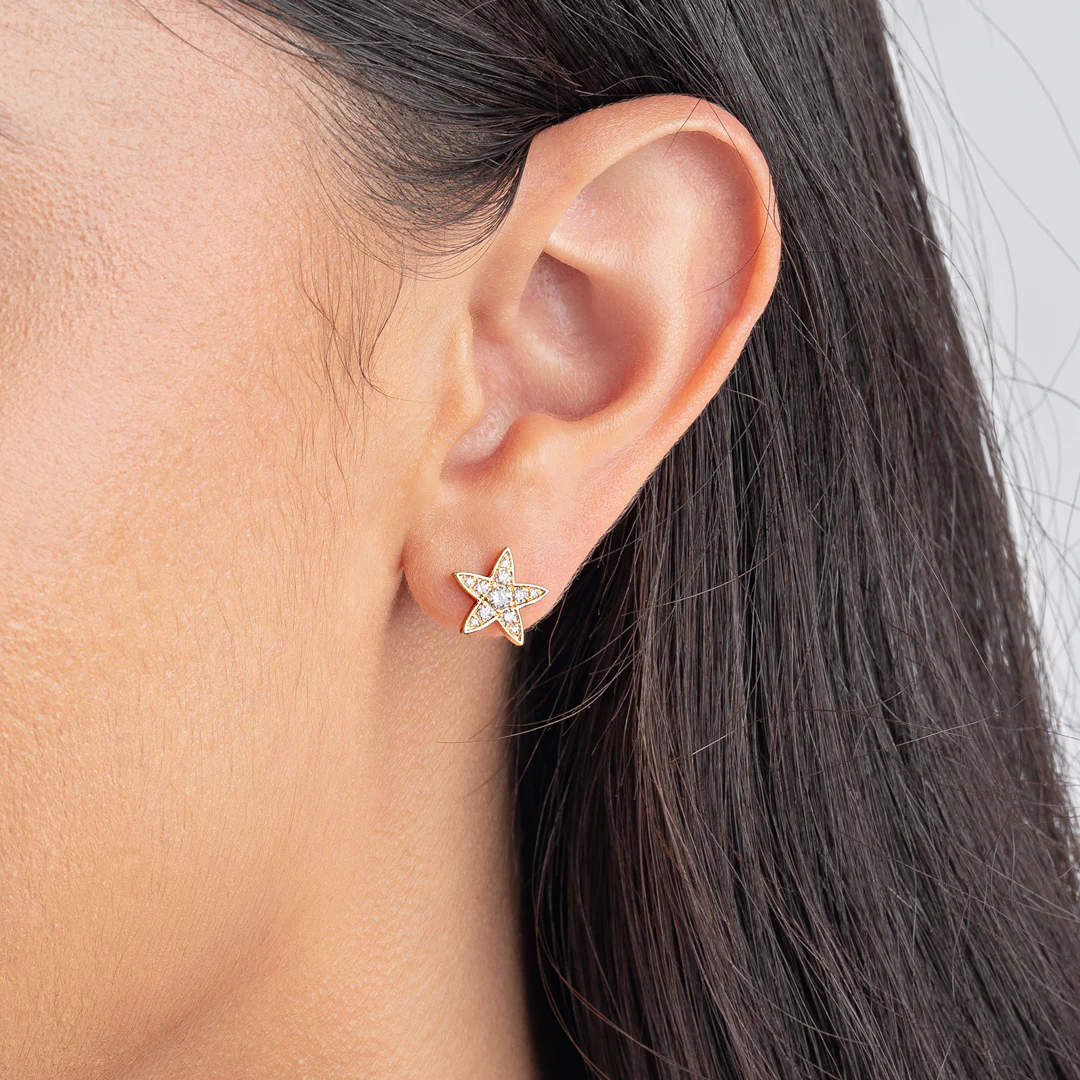 Diamond Star Earrings Yellow Gold - Image 4