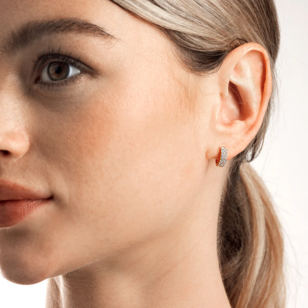 Double Diamond Huggie Hoop Earrings Yellow Gold - Image 3