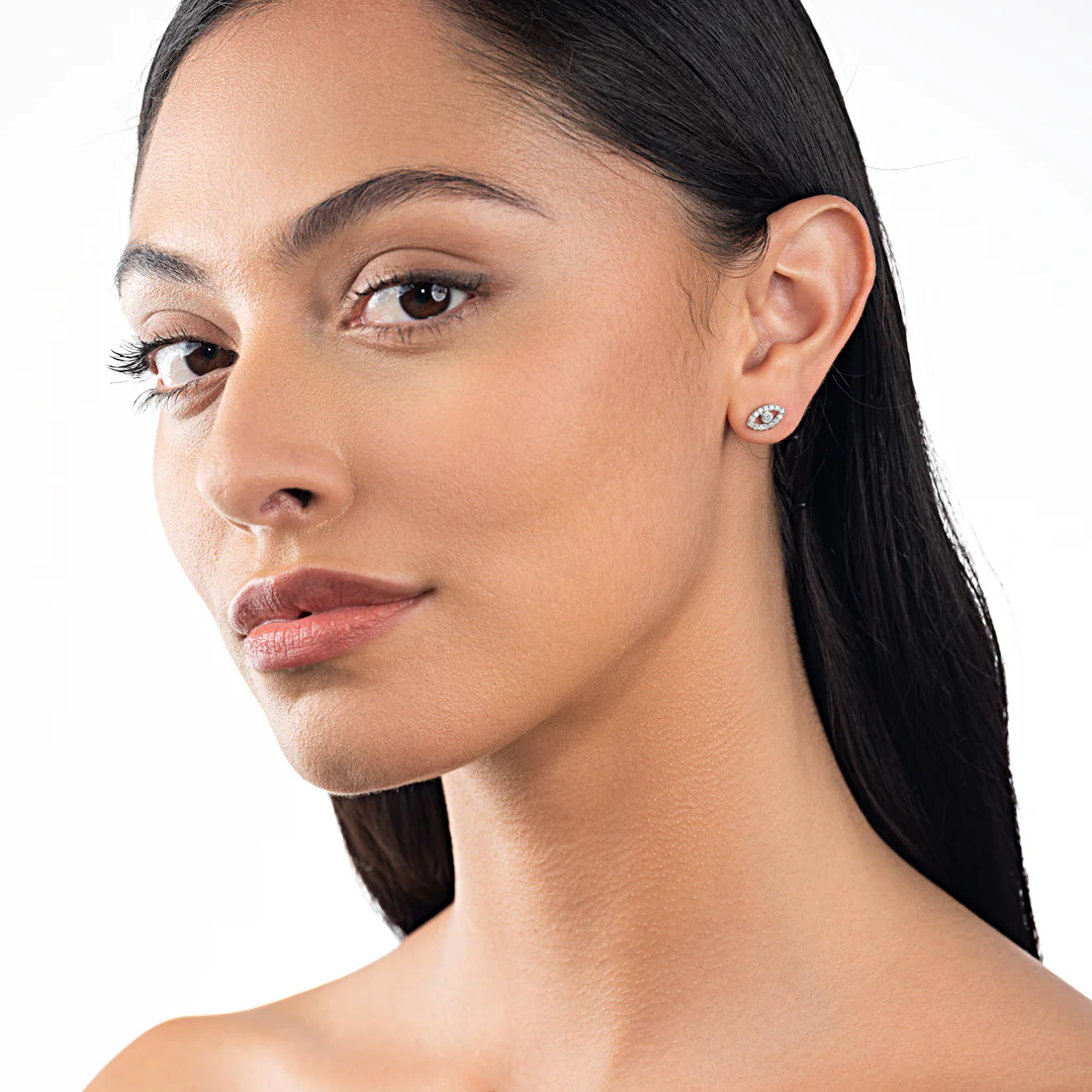 Evil Eye Earrings White Gold - Image 3