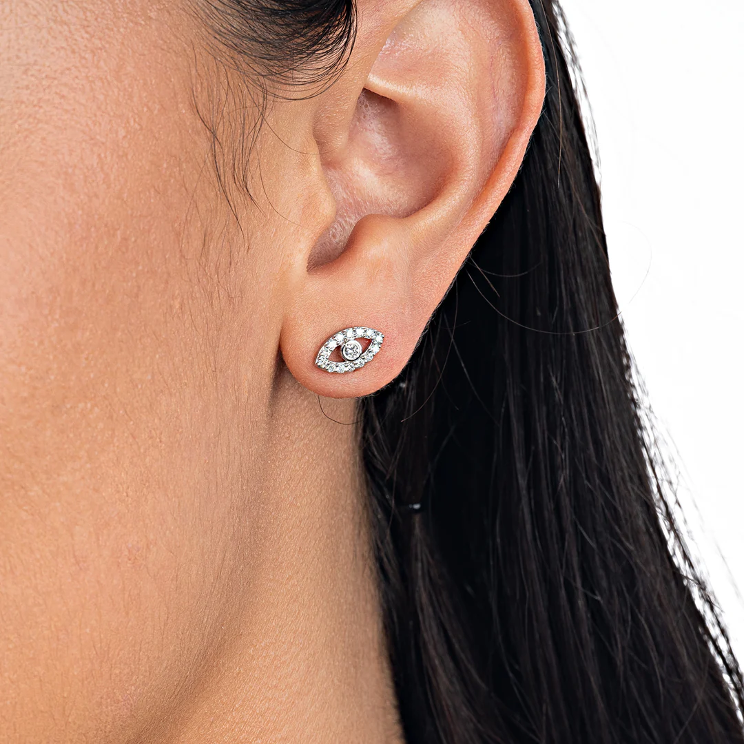 Evil Eye Earrings White Gold - Image 4