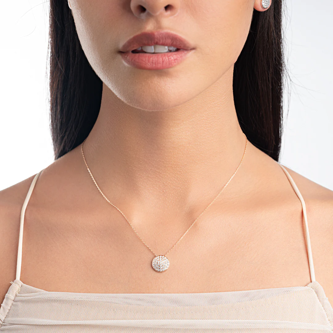 Large Diamond Disc Pendant Rose Gold - Image 3