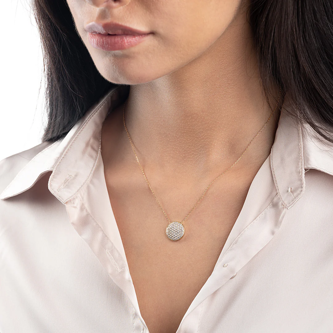 Large Diamond Disc Pendant Yellow Gold - Image 3