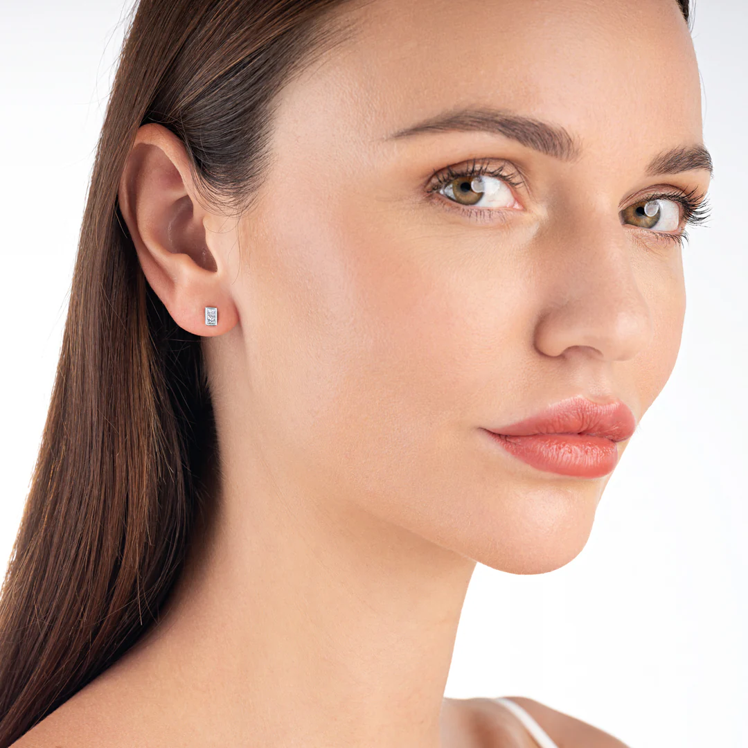 Princess Shape Diamond Bar Earrings White Gold - Image 3