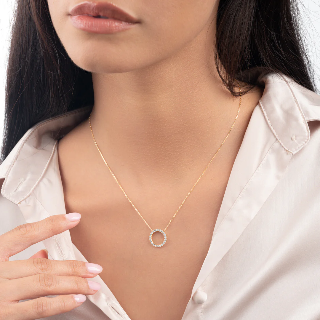 Thin Circle Diamond Pendant Yellow Gold - Image 3