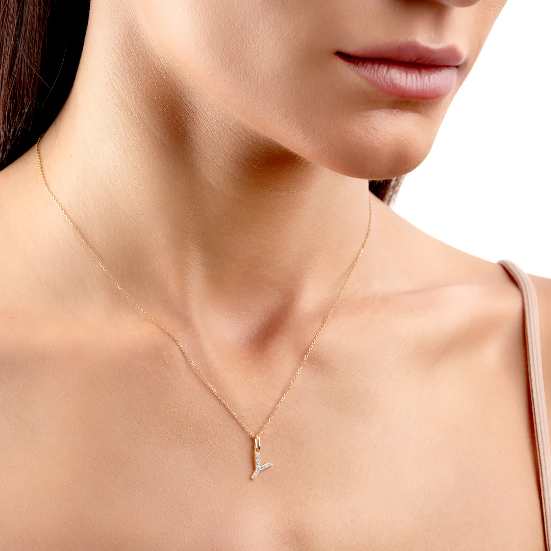 Y Letter Pendant Yellow Gold - Image 3